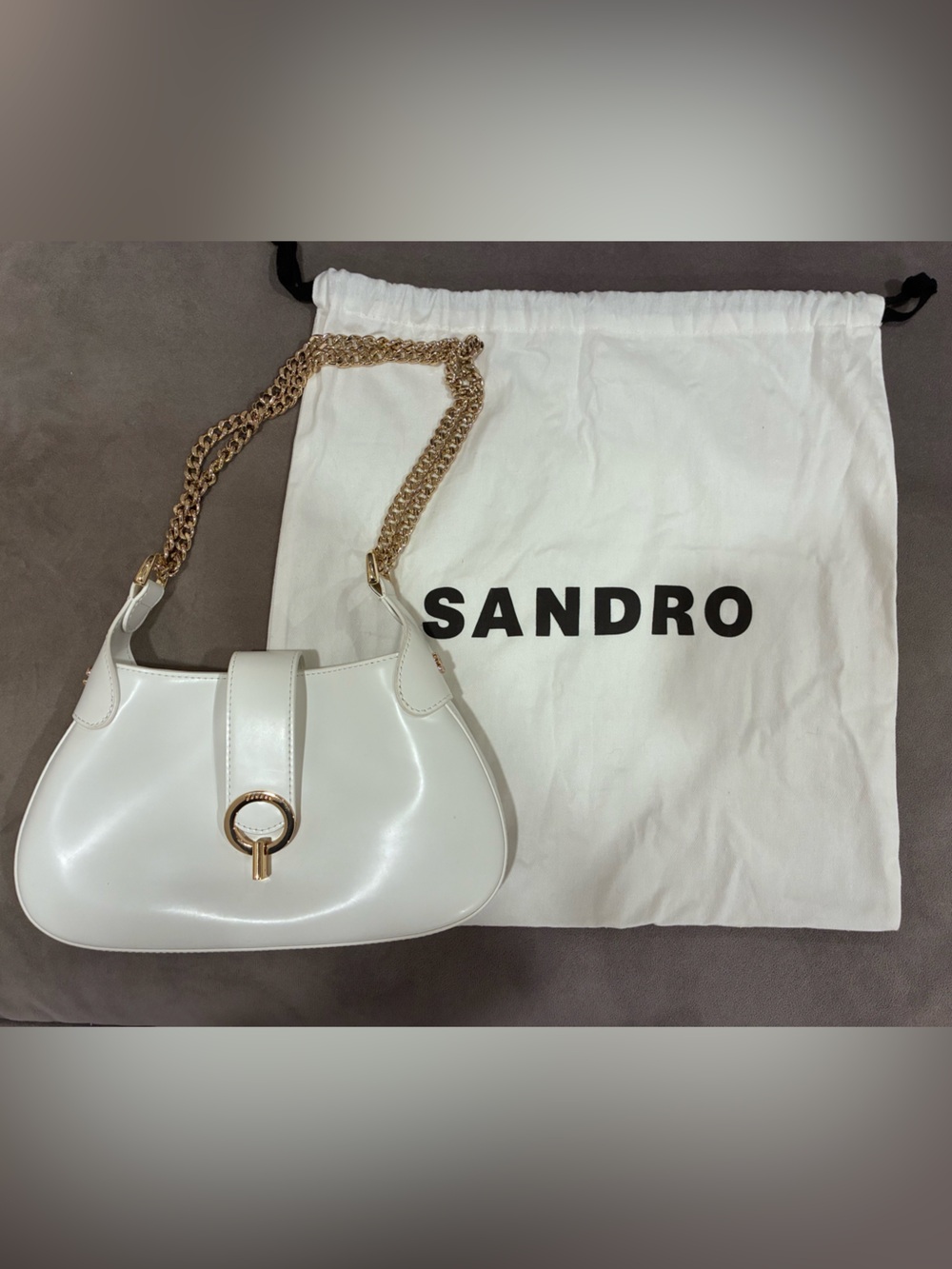 Sandro White Leather Shoulder Bag with Gold Chain